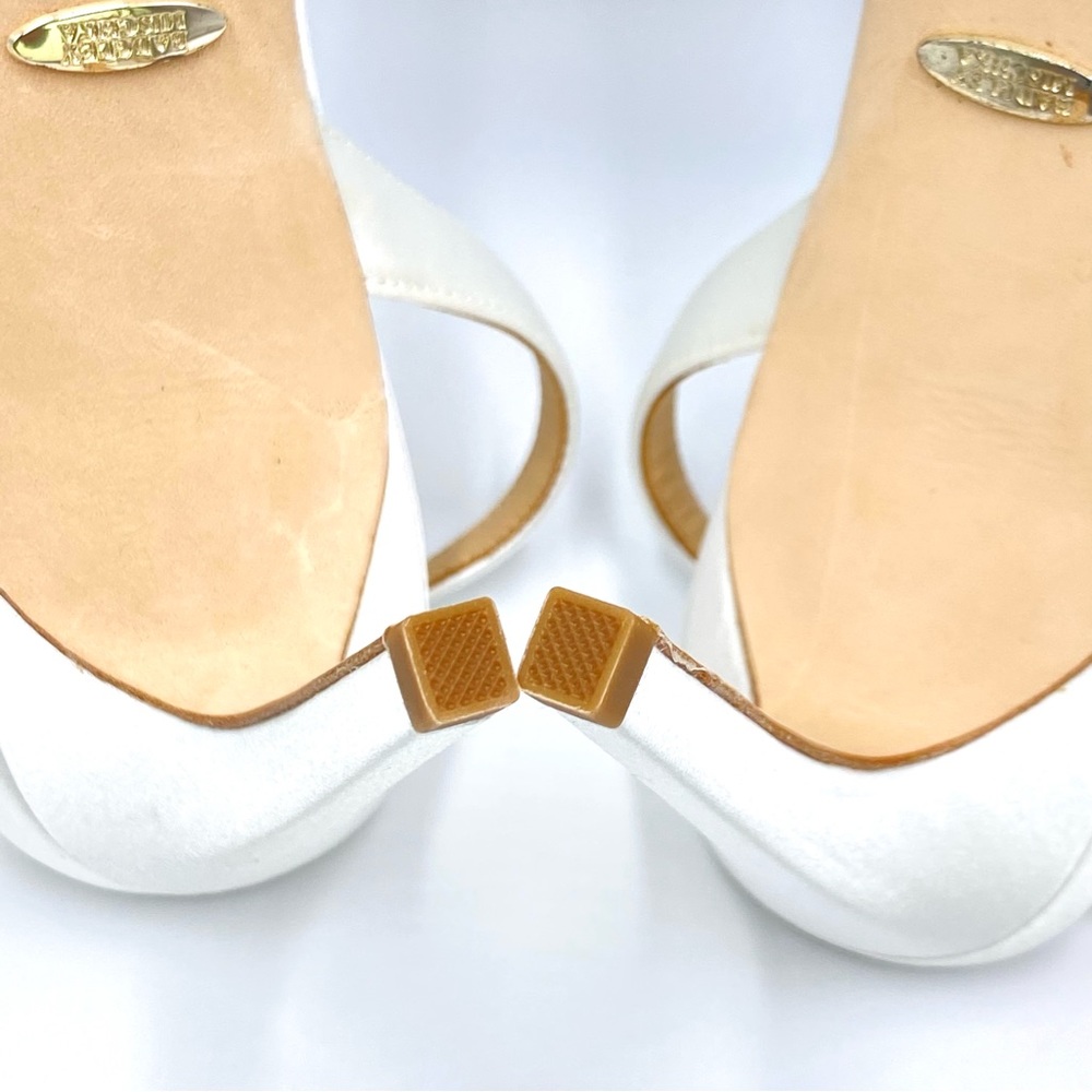 Badgley Mischka Size 10 Rider Soft White Satin‎ Jewel Dress Sandals Heels Shoes - Picture 12 of 14